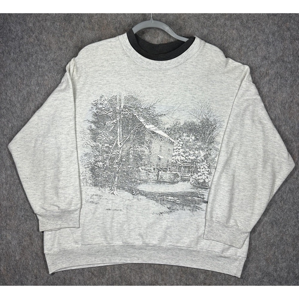 Nutcracker Vintage Christmas Sweatshirt Winter Scene Gray Crewneck Womens XL
